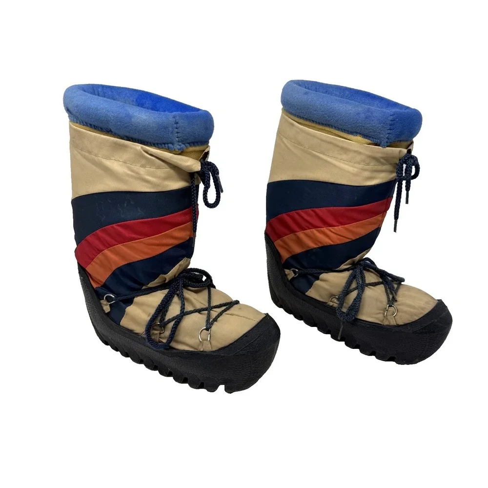 Vintage 80s Rainbow Stripe Lace Up‎ Moon Boots Made in Korea Men's Size 5-6